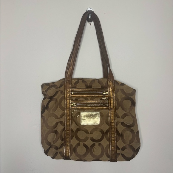 Coach Tan and Gold Signature Tote - Picture 1 of 3